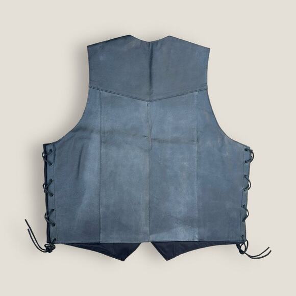 Genuine Leather Men’s Black Motorcycle Vest Size: 48 - Picture 2 of 7